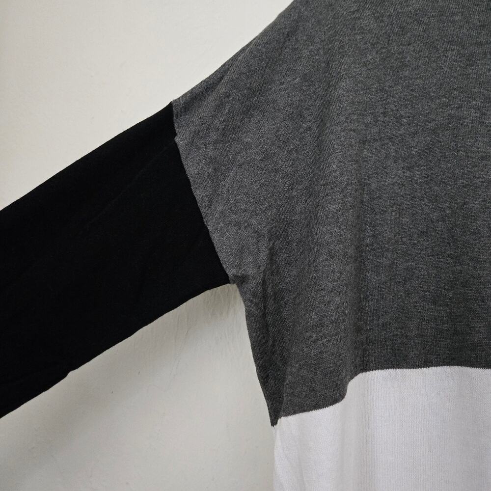 Planet by Lauren G Colorblock Pima Cotton Sweater - Gray Black Red OS - Picture 6 of 11